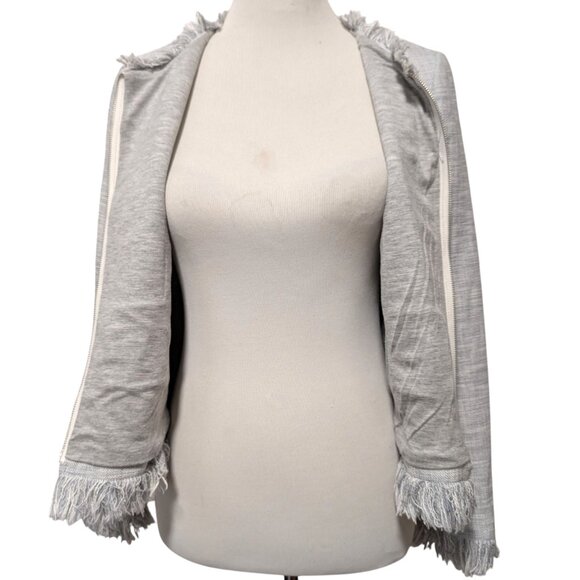 Rebecca Taylor Womens Sz 8 Gray Zip Front Fray Trim Pockets Slub Jacket Blazer - Picture 4 of 9